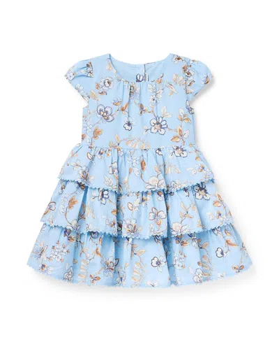 Janie And Jack Girls' Floral Tiered Ruffle Dress - Baby, Little Kid, Big Kid In Blue