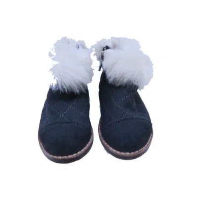 Pre-owned Janie And Jack Kids' Girls Gray Fur Boots In Blue