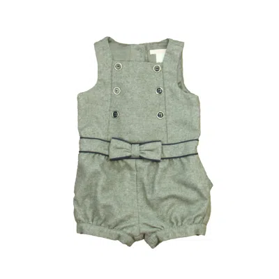 Pre-owned Janie And Jack Kids' Girls Gray Navy Romper In Grey