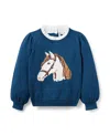 Janie And Jack Girls' Horse Ruffle Collar Sweater - Baby, Little Kid, Big Kid In Blue