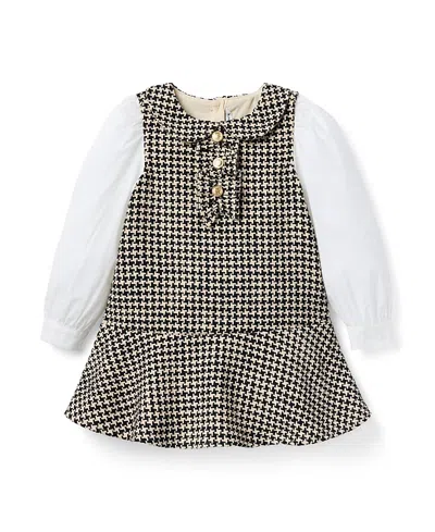Janie And Jack Girls' Houndstooth Tweed Dropwaist Dress - Baby, Little Kid, Big Kid In Black