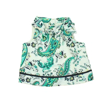 Pre-owned Janie And Jack Kids' Girls Ivory Green Black Blouse