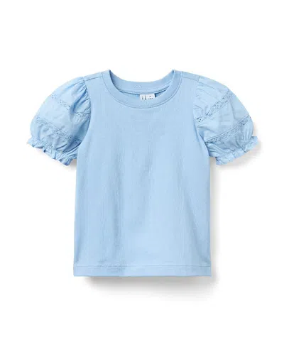 Janie And Jack Girls' Lace Puff Sleeve Top - Baby, Little Kid, Big Kid In Blue
