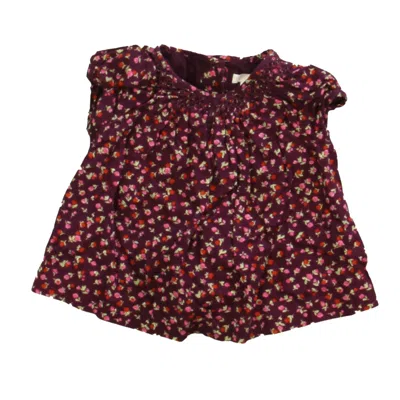Pre-owned Janie And Jack Kids' Girls Maroon Floral Blouse In Brown