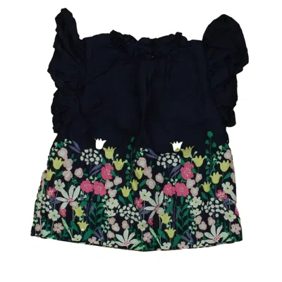 Pre-owned Janie And Jack Kids' Girls Navy Floral Blouse In Blue