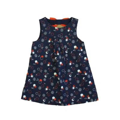 Pre-owned Janie And Jack Kids' Girls Navy Red White Cherries Dress
