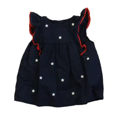 Pre-owned Janie And Jack Kids' Girls Navy White Stars Blouse In Multi