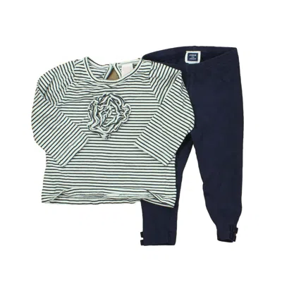 Pre-owned Janie And Jack Kids' Girls Navy White Stripes Apparel Sets In Multi