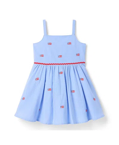 Janie And Jack Oxford Flag Embroidered Dress (infant/toddler/little Kid/big Kid) Girl's Dress Blue: 3 Toddler