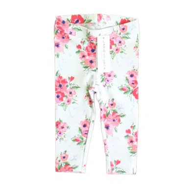 Pre-owned Janie And Jack Kids' Girls Pink Floral Leggings In White
