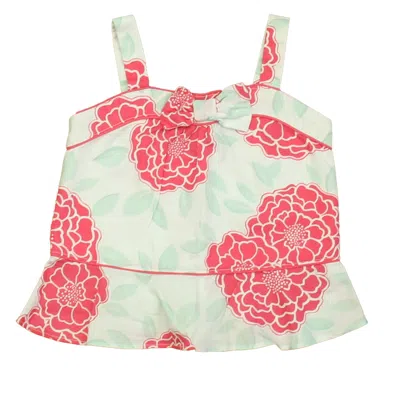 Pre-owned Janie And Jack Kids' Girls Pink White Aqua Floral Blouse In Blue