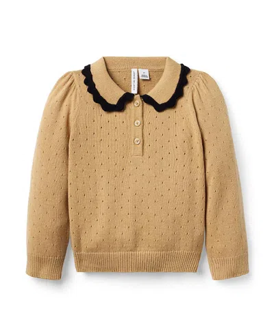 Janie And Jack Girls' Pointelle Crochet Collar Sweater - Baby, Little Kid, Big Kid In Brown