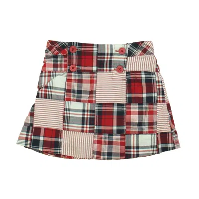 Pre-owned Janie And Jack Kids' Girls Red Navy Patchwork Skirt