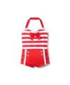 Janie And Jack Girls' Retro Stripe Swim - Little Kid, Big Kid In Red