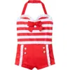 Janie And Jack Girls' Retro Stripe Swim - Little Kid, Big Kid In Red