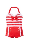 Janie And Jack Girls Retro Stripe Swim In Red