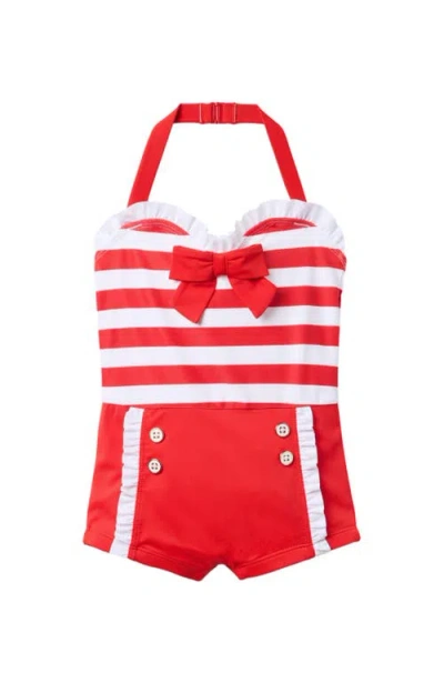 Janie And Jack Babies'  Girls Retro Stripe Swim In Red