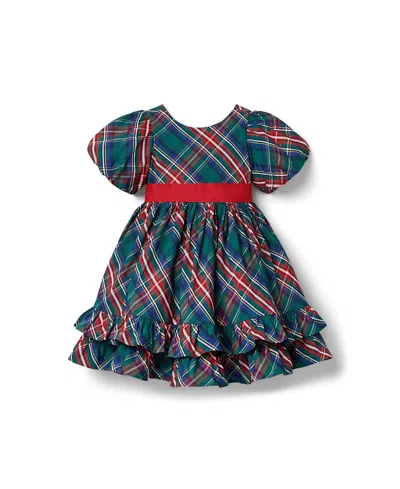 Janie And Jack Girls' The Bow-tied Tartan Dress - Baby, Little Kid, Big Kid In Green