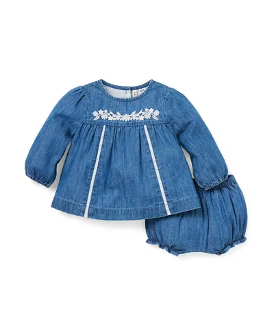 Janie And Jack Kids'  Girls' The Embroidered Chambray Dress - Baby In Blue