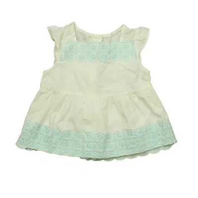 Pre-owned Janie And Jack Kids' Girls White Aqua Blouse