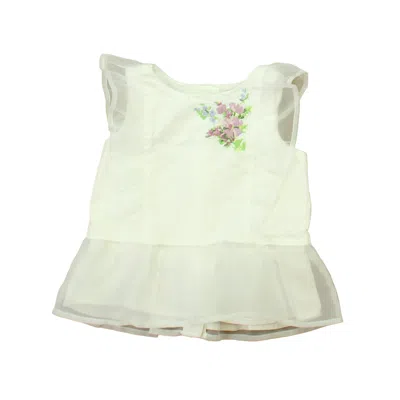 Pre-owned Janie And Jack Kids' Girls White Floral Blouse In Multi