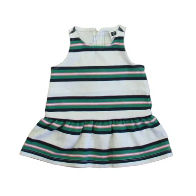 Pre-owned Janie And Jack Kids' Girls White Green Navy Stripe Dress In Blue