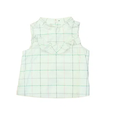 Pre-owned Janie And Jack Kids' Girls White Green Pink Blue Squares Blouse