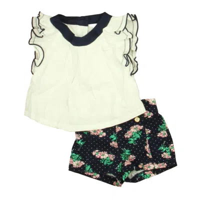 Pre-owned Janie And Jack Kids' Girls White Navy Green Floral Apparel Sets In Multi