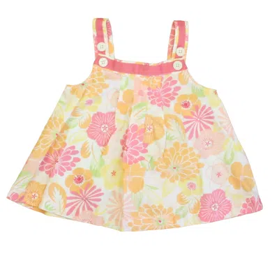 Pre-owned Janie And Jack Kids' Girls White Pink Coral Floral Blouse