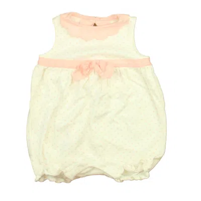 Pre-owned Janie And Jack Kids' Girls White Pink Polka Dots Romper In Multi
