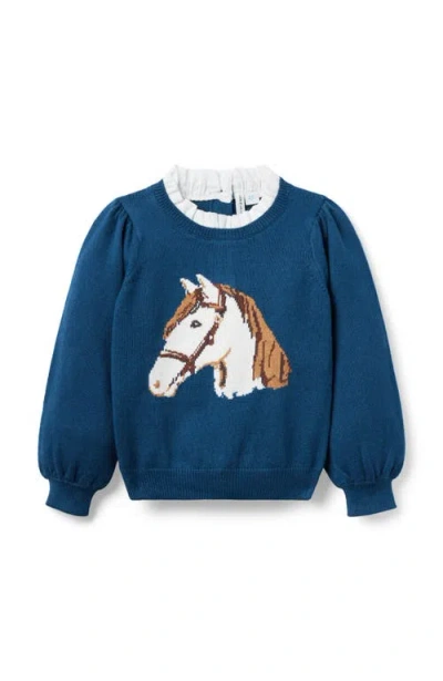 Janie And Jack Babies'  Horse Ruffle Collar Sweater In Blue