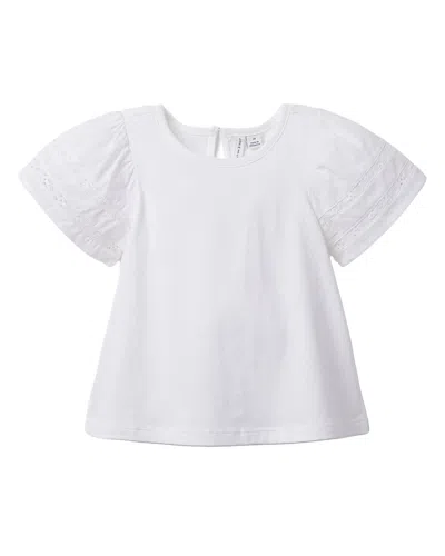 Janie And Jack Lace Trim Puff Sleeve Top In White