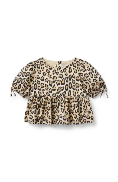 Janie And Jack Babies'  Leopard Puff Sleeve Peplum Top In Brown