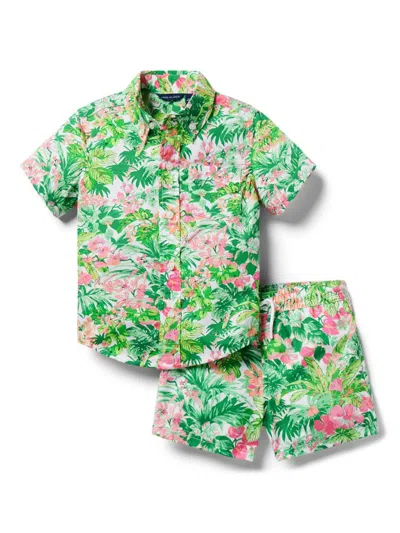 Janie And Jack Little Boy's & Boy's Floral Print Shirt & Shorts Set In Neutral