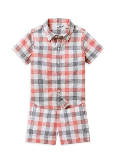 Janie And Jack Kids' Little Boy's & Boy's Linen-cotton Gingham 2-piece Set In Red Blue Check