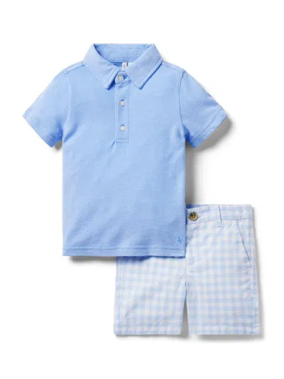 Janie And Jack Little Boy's & Boy's Pique Polo & Gingham Shorts Set In Neutral