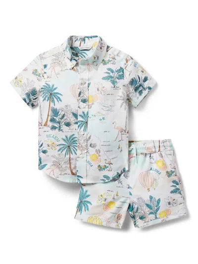 Janie And Jack Little Boy's & Boy's Tropical Island Shirt & Swim Trunks Set In Linen