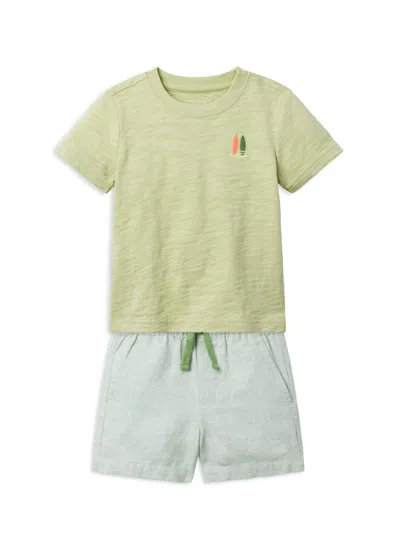 Janie And Jack Kids' Little Boy's The Surfboard T-shirt & Shorts Set In Green