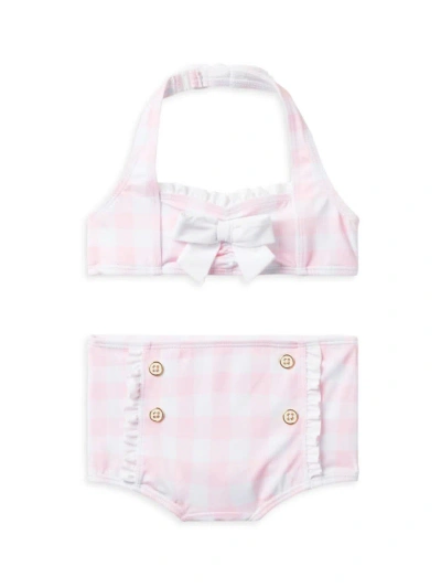 Janie And Jack Kids' Little Girl's & Girl's 2-piece Gingham Print Ruffle-trim Swimsuit In Neutral