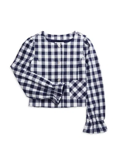 Janie And Jack Kids' Little Girl's & Girl's Button Gingham Top In Blue