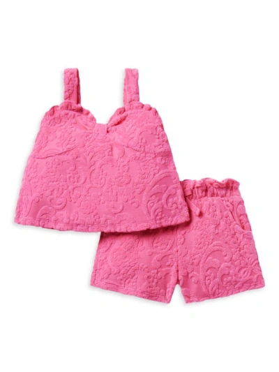 Janie And Jack Kids' Little Girl's & Girl's Floral Jacquard Tank Top & Shorts Set In Pink