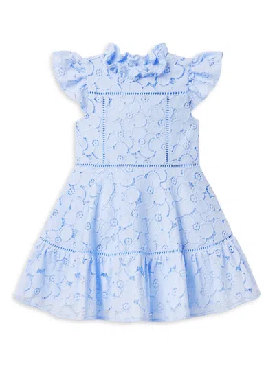 Janie And Jack Little Girl's & Girl's Floral Lace Ruffle Dress In Blue