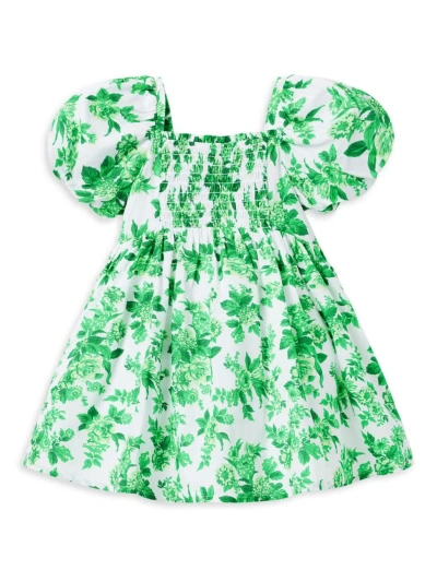Janie And Jack Little Girl's & Girl's Floral Print Puff-sleeve Dress In Green