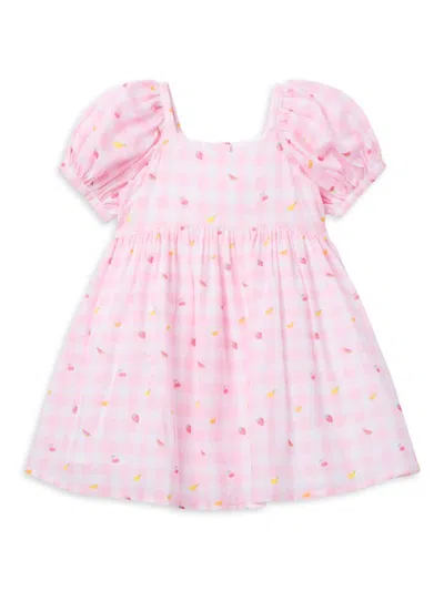 Janie And Jack Little Girl's & Girl's Gingham Fruit Print Puff-sleeve Dress In Pink