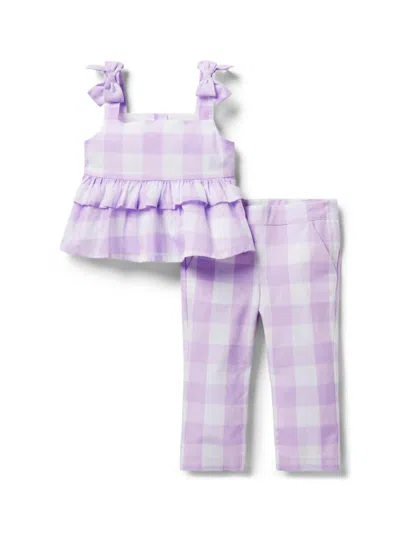 Janie And Jack Little Girl's & Girl's Gingham Peplum Top & Pants Set In Purple