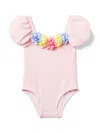 JANIE AND JACK LITTLE GIRL'S & GIRL'S ROSETTE PUFF-SLEEVE ONE-PIECE SWIMSUIT