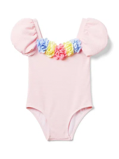Janie And Jack Little Girl's & Girl's Rosette Puff-sleeve One-piece Swimsuit In Pink