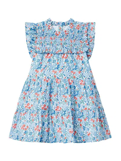 Janie And Jack Kids' Little Girl's & Girl's Smocked Floral Dress & Bloomers In Blue