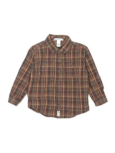 Pre-owned Janie And Jack Kids' Long Sleeve Button Down Shirt In Brown