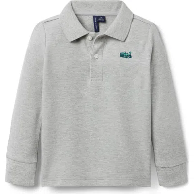 Janie And Jack Babies'  Pique Polo Embroidered Train Shirt In Gray